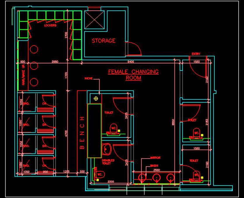 Swimming Pool Changing Room Design - Autocad DWG Layout